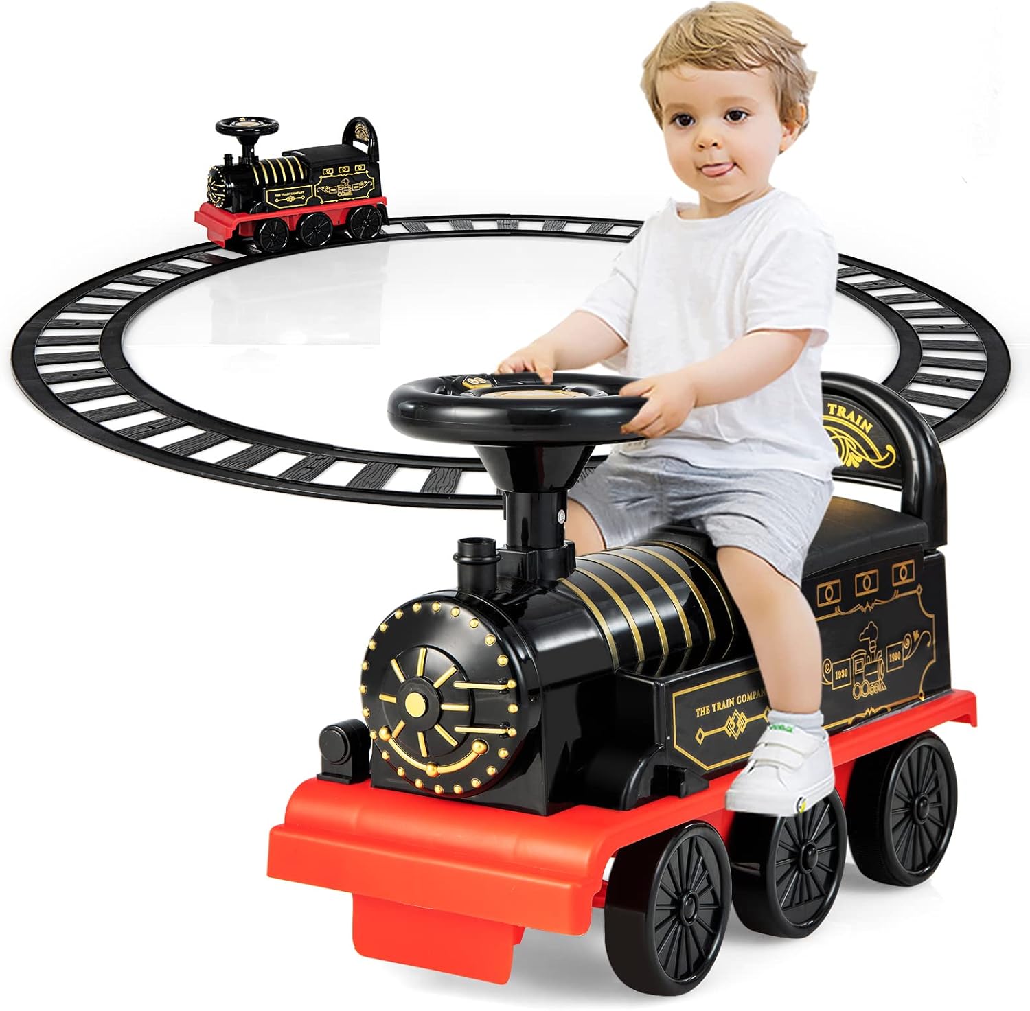 Olakids 6V Electric Ride On Train Track Set Christmas Circus for Kids