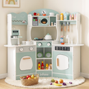 OLAKIDS Corner Kids Kitchen Playset with Lights, Sounds & Coffee Machine, Wooden Pretend Cooking Set