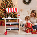 OLAKIDS Wooden Grocery Store Marketplace Toy, Supermarket Pretend Play, Extra Storage 6 Ice Creams Scales Bells Chalkboards, Fun Indoor Farmer's Market Stand Set Gift for Ages 3+