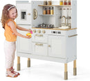OLAKIDS Wooden Pretend Kitchen Playset for Toddlers with Realistic Light, Sound, Microwave & Storage Cabinet