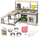 OLAKIDS Wooden Mud Kitchen Outdoor Play Kitchen with Faucet Sink Chalkboard for Kids 3+
