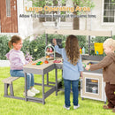 OLAKIDS Wooden Mud Kitchen Outdoor Play Kitchen with Faucet Sink Chalkboard for Kids 3+