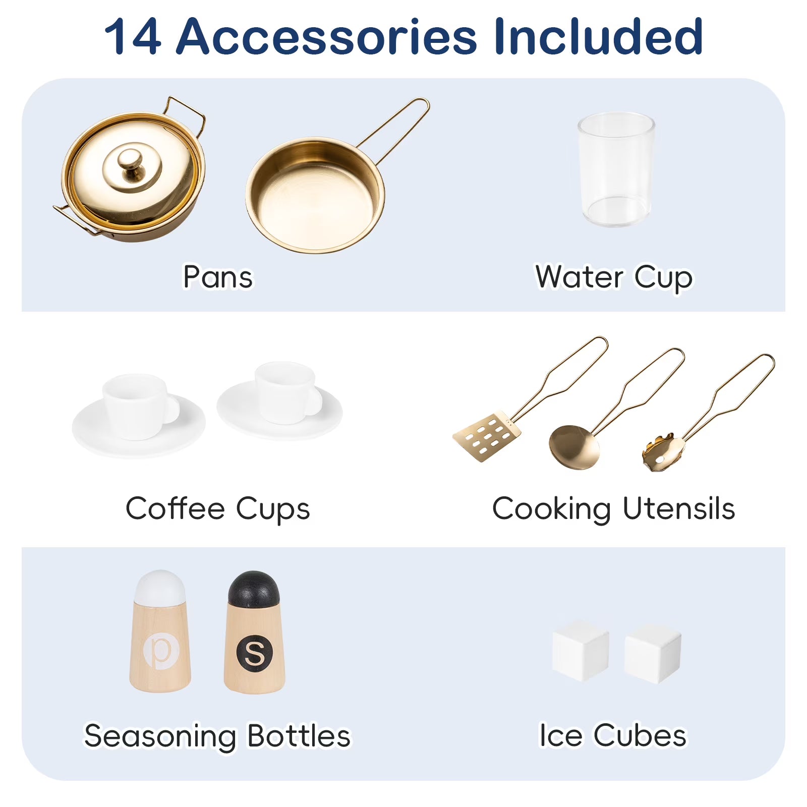 OLAKIDS Kids Kitchen Playset, Wooden Pretend Play Kitchen with Realistic Light Sound 14 Accessories, Toddler Cooking Toy for Boys Girls Aged 3+