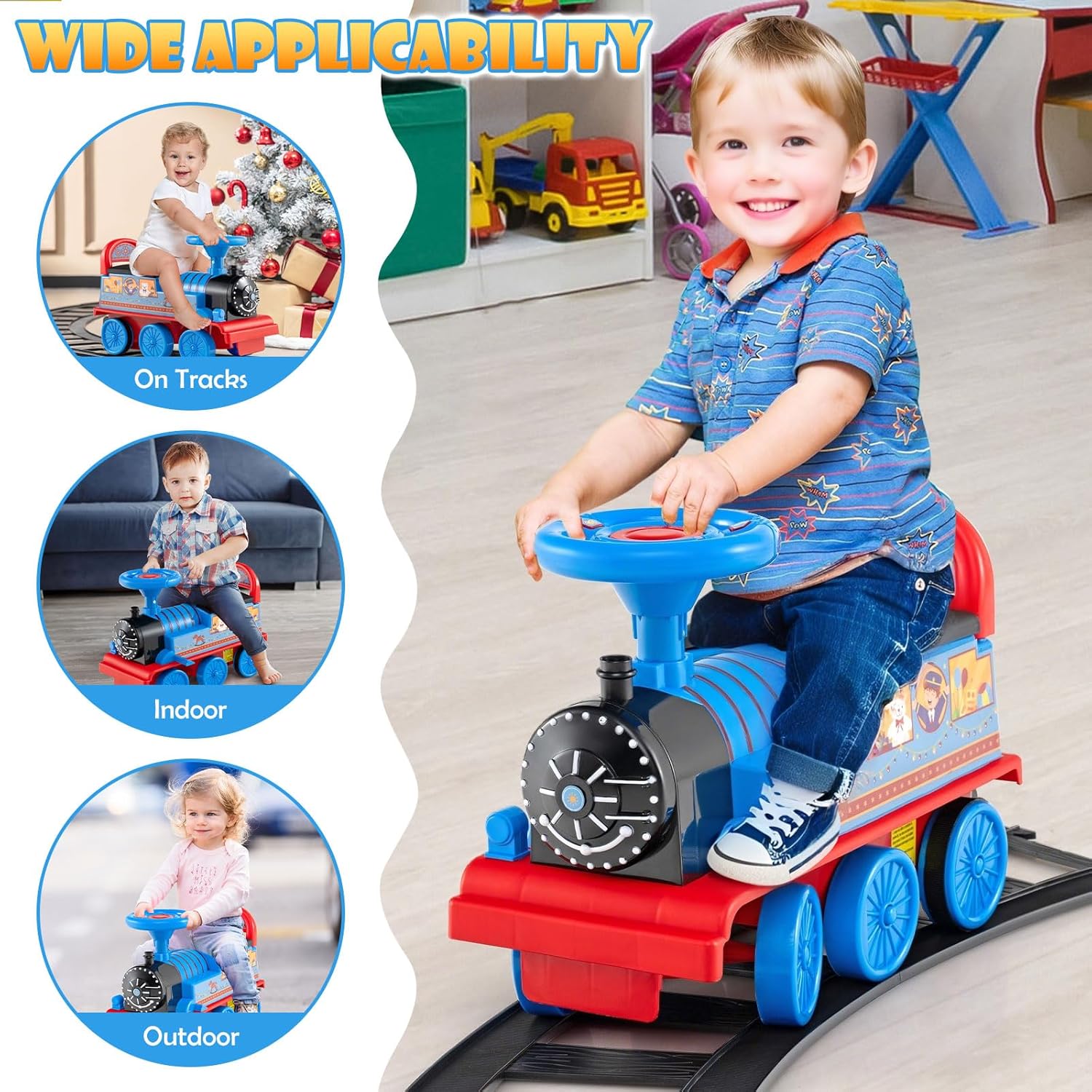 Olakids 6V Electric Ride On Train Track Set Christmas Circus for Kids
