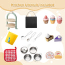 OLAKIDS Wooden Mud Kitchen Outdoor Play Kitchen with Faucet Sink Chalkboard for Kids 3+