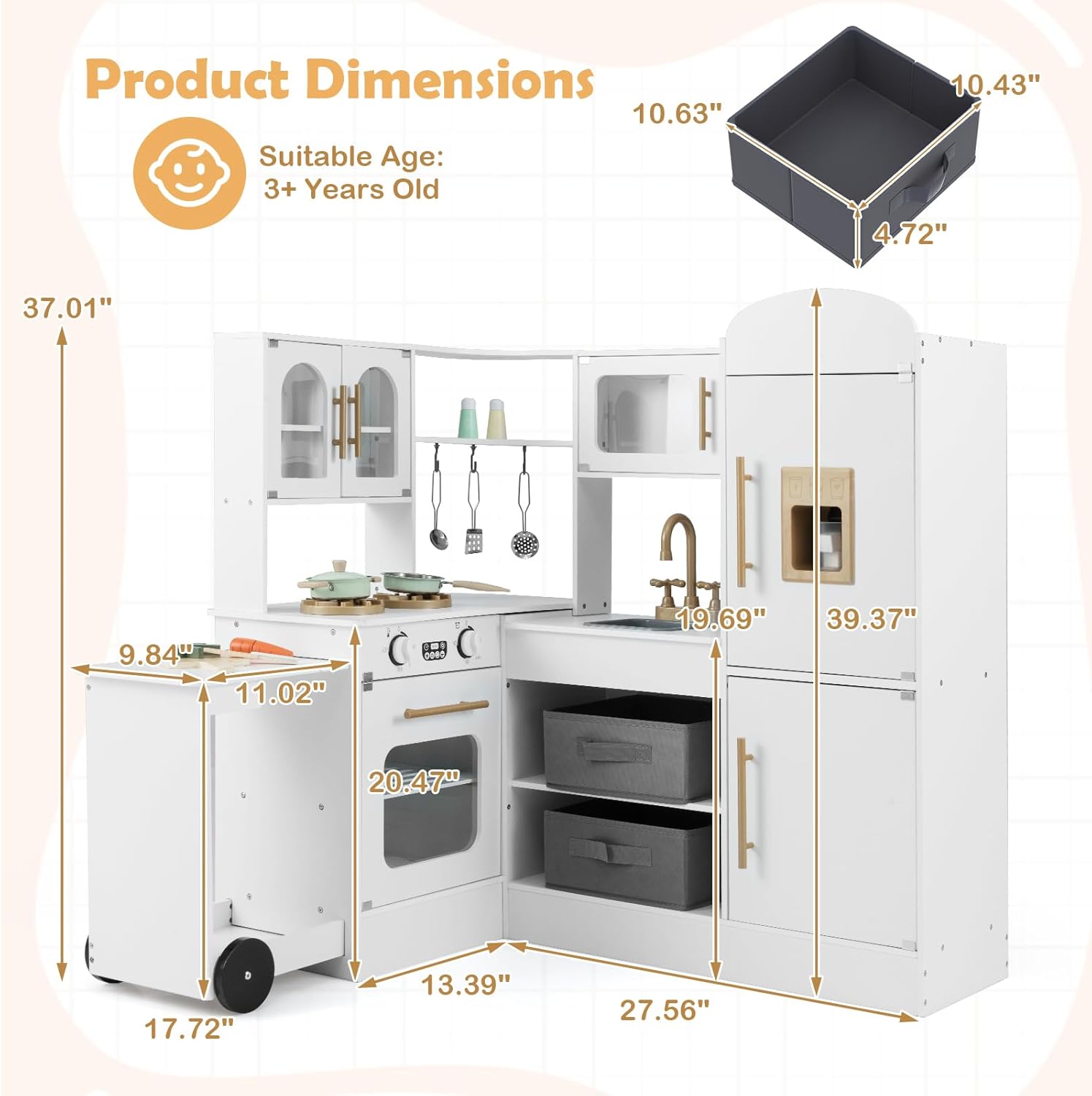OLAKIDS Corner Kids Kitchen, Wooden Pretend Playset for Boys Girls Aged 3+