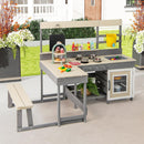 OLAKIDS Wooden Mud Kitchen Outdoor Play Kitchen with Faucet Sink Chalkboard for Kids 3+