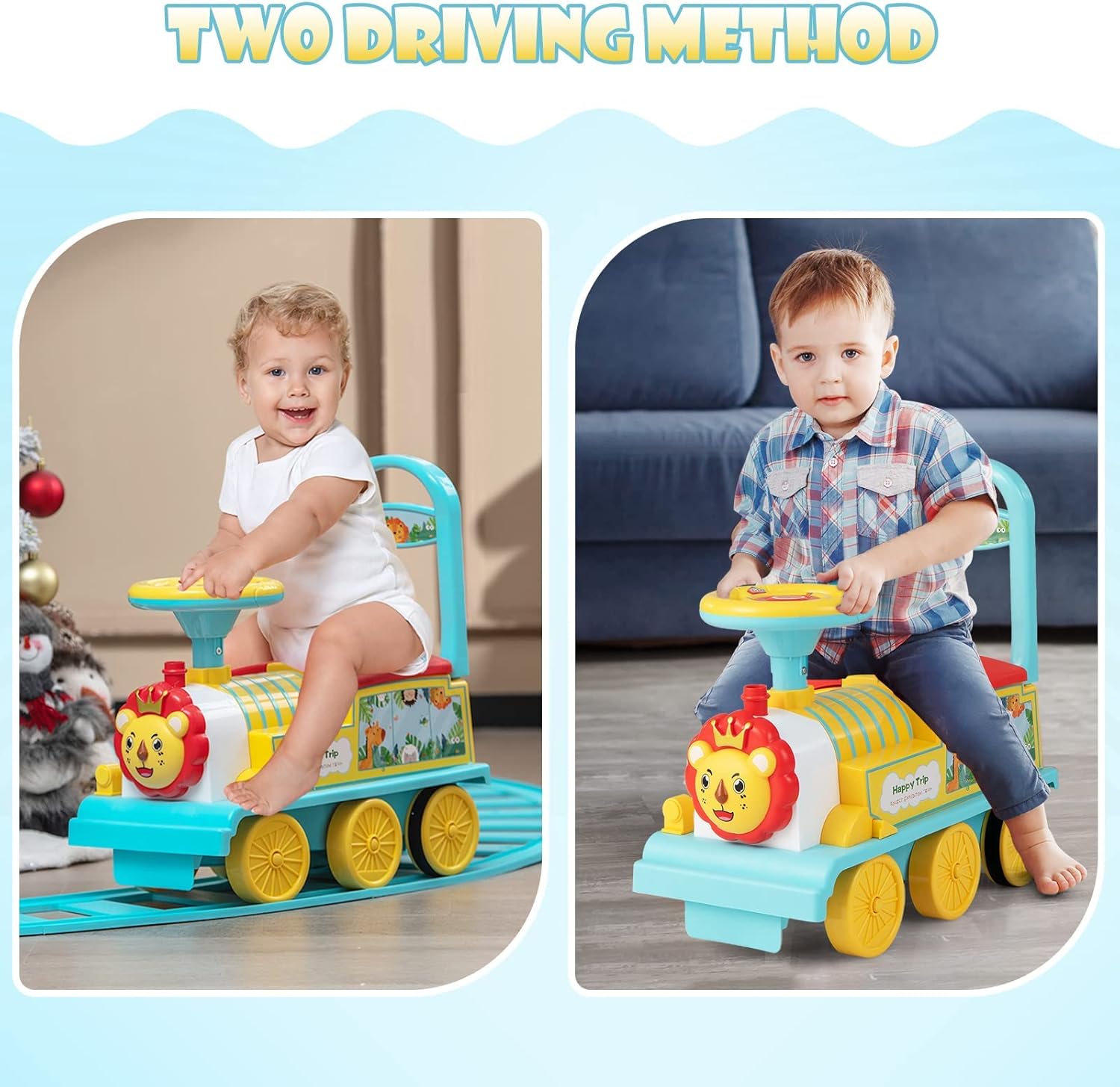 Olakids 6V Electric Ride On Train Track Set Christmas Circus for Kids