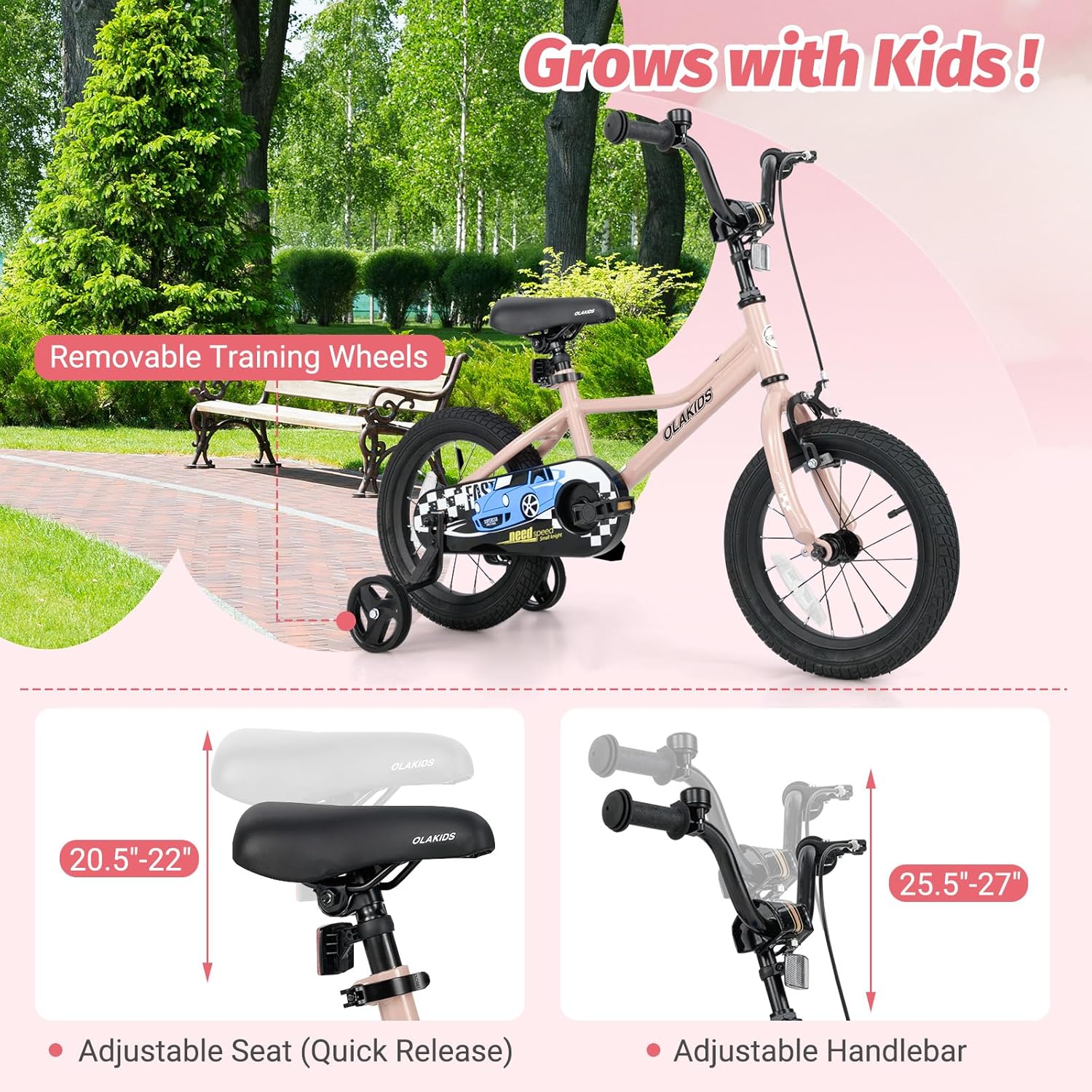 Olakids Kids Bike, 12 14 16 18 Inch Racing Car Themed