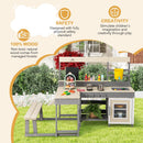 OLAKIDS Wooden Mud Kitchen Outdoor Play Kitchen with Faucet Sink Chalkboard for Kids 3+