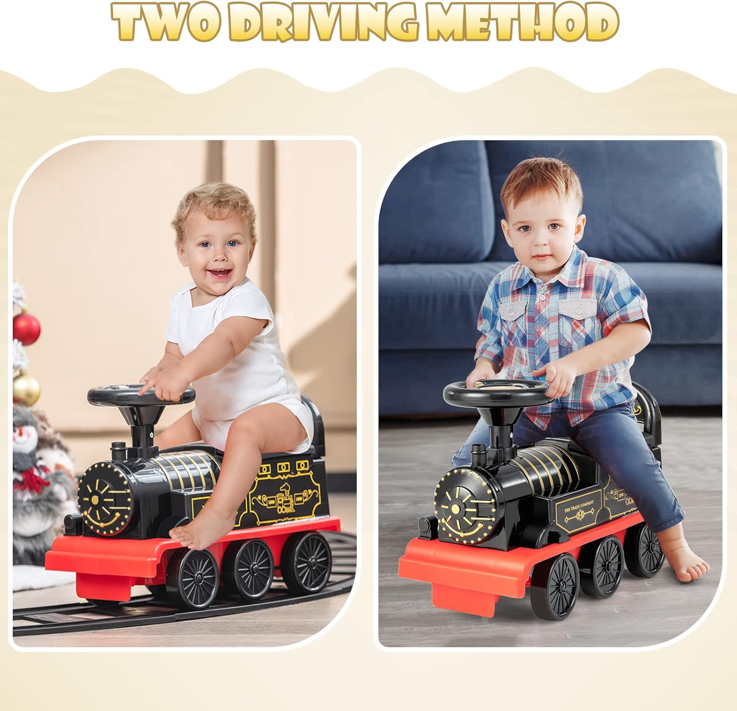 Olakids 6V Electric Ride On Train Track Set Christmas Circus for Kids
