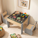 OLAKIDS 3 in 1 Kids Table and Chair Set, Wood Multi Activity Table with Removable Tabletop, Detachable Blackboard