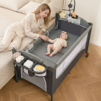 INFANS 5 in 1 Portable Playard, Larger Size Baby Bassinet Bedside Sleeper, Diaper Changer, Foldable Bedside Crib