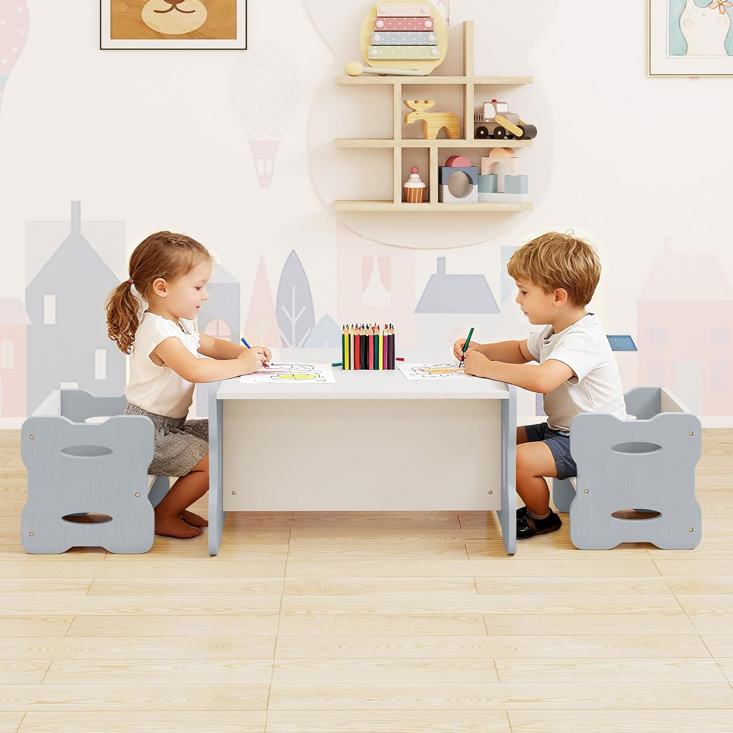OLAKIDS Kids Table and Chair Set, Toddler 3-Piece Activity Table