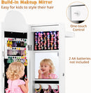 OLAKIDS Kids Jewelry Armoire Cabinet, 360° Swivel Lockable Standing Makeup Organizer