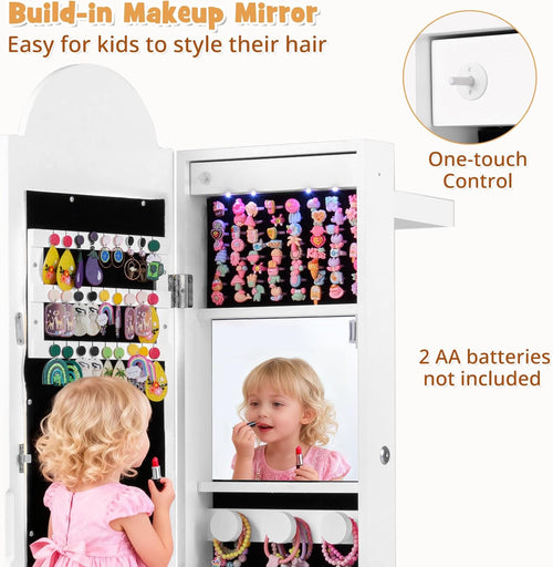 OLAKIDS Kids Jewelry Armoire Cabinet, 360° Swivel Lockable Standing Makeup Organizer