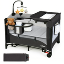 INFANS 5 in 1 Portable Playard, Larger Size Baby Bassinet Bedside Sleeper, Diaper Changer, Foldable Bedside Crib