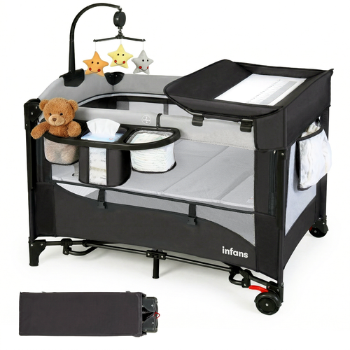 INFANS 5 in 1 Portable Playard, Larger Size Baby Bassinet Bedside Sleeper, Diaper Changer, Foldable Bedside Crib