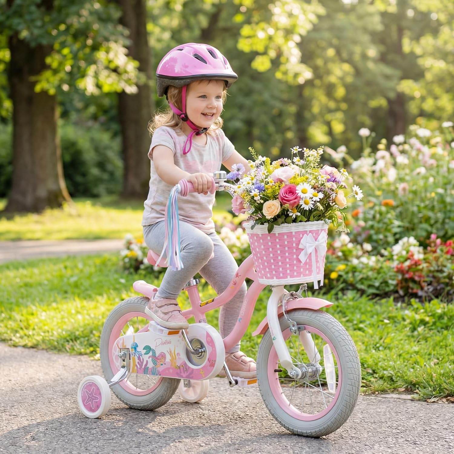 Olakids Kids Bike, 12 14 16 18 20 Inch Mermaid Theme Girls Bicycle with Training Wheels