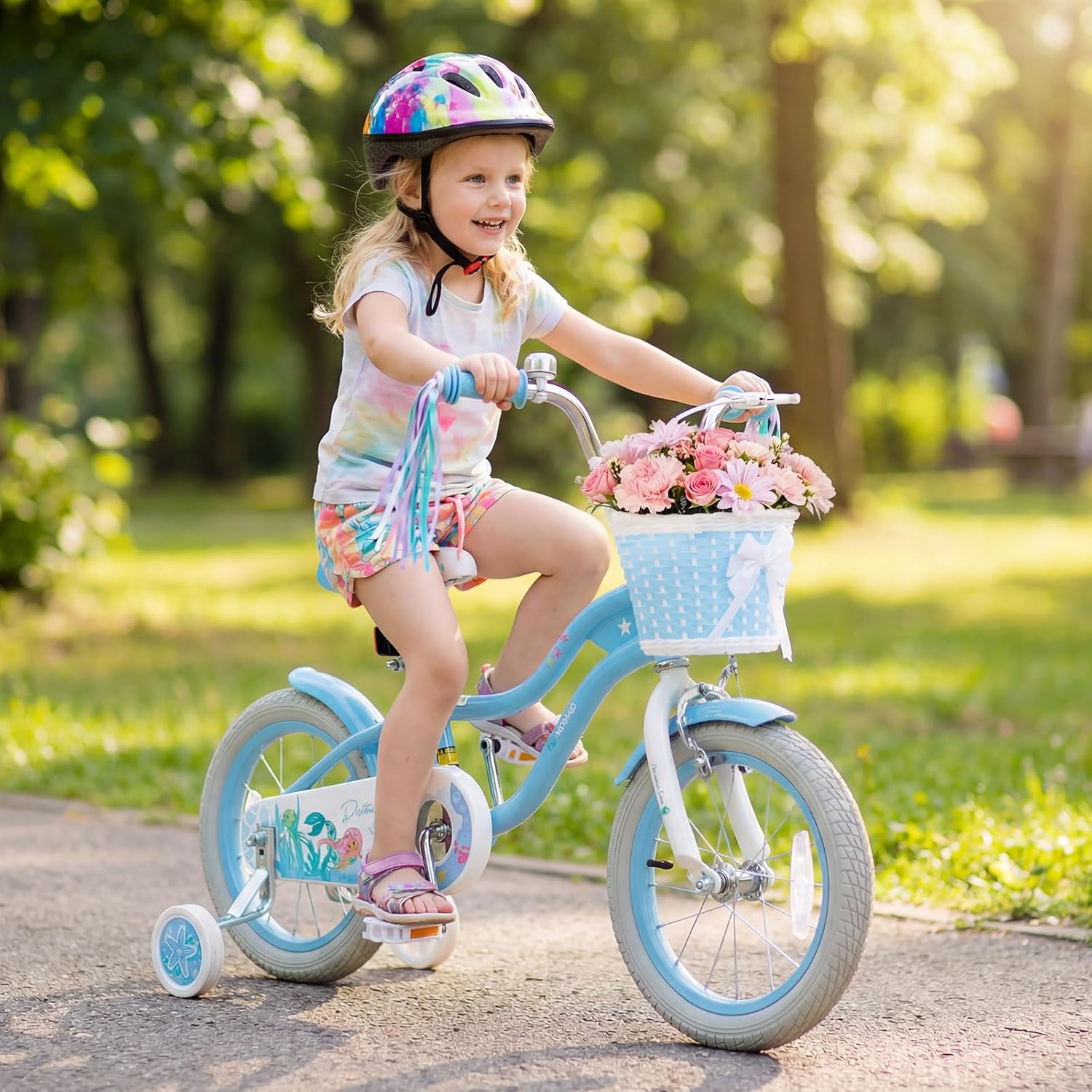 Olakids Kids Bike, 12 14 16 18 20 Inch Mermaid Theme Girls Bicycle with Training Wheels