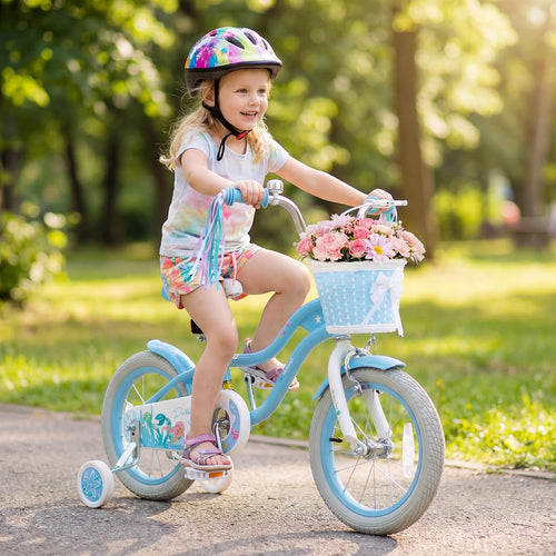 Olakids Kids Bike, 12 14 16 18 20 Inch Mermaid Theme Girls Bicycle with Training Wheels