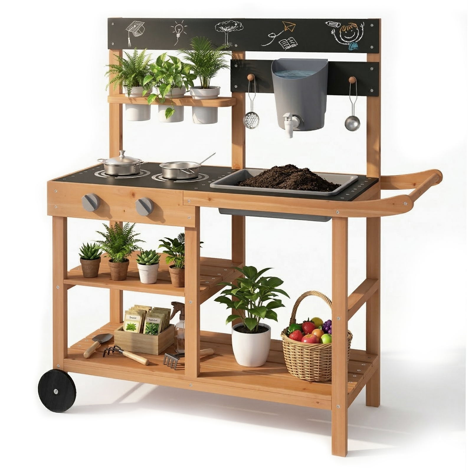 OLAKIDS Mud Kitchen for Kids Outdoor, Wooden Toddler Play Kitchen