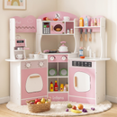 OLAKIDS Corner Kids Kitchen Playset with Lights, Sounds & Coffee Machine, Wooden Pretend Cooking Set
