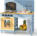 OLAKIDS Wooden Outdoor Mud Kitchen with Sink, Chalkboard & Stove for Kids