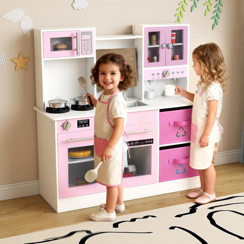 OLAKIDS Wooden Toddler Kitchen Playset with Realistic Lights, Sounds & Appliances