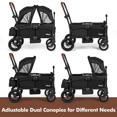 INFANS Wagon Stroller for 2 Kids, Collapsible Adjustable Push Pull Handle Bar, 2 Seater Stroller Wagon