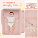 INFANS Baby Changing Table with Wheels, Portable Folding Diaper Station Nursery Organizer with Storage Basket, Hanging Rack, Adjustable Height, Safety Belt for Newborn Infant