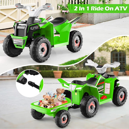 OLAKIDS 6V Kids ATV with Removable Trailer, Forward Backward Function, Widened & Wear-Resistant Wheels, Ride On Toy for Toddlers