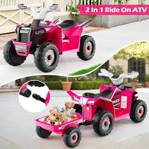 OLAKIDS 6V Kids ATV with Removable Trailer, Forward Backward Function, Widened & Wear-Resistant Wheels, Ride On Toy for Toddlers