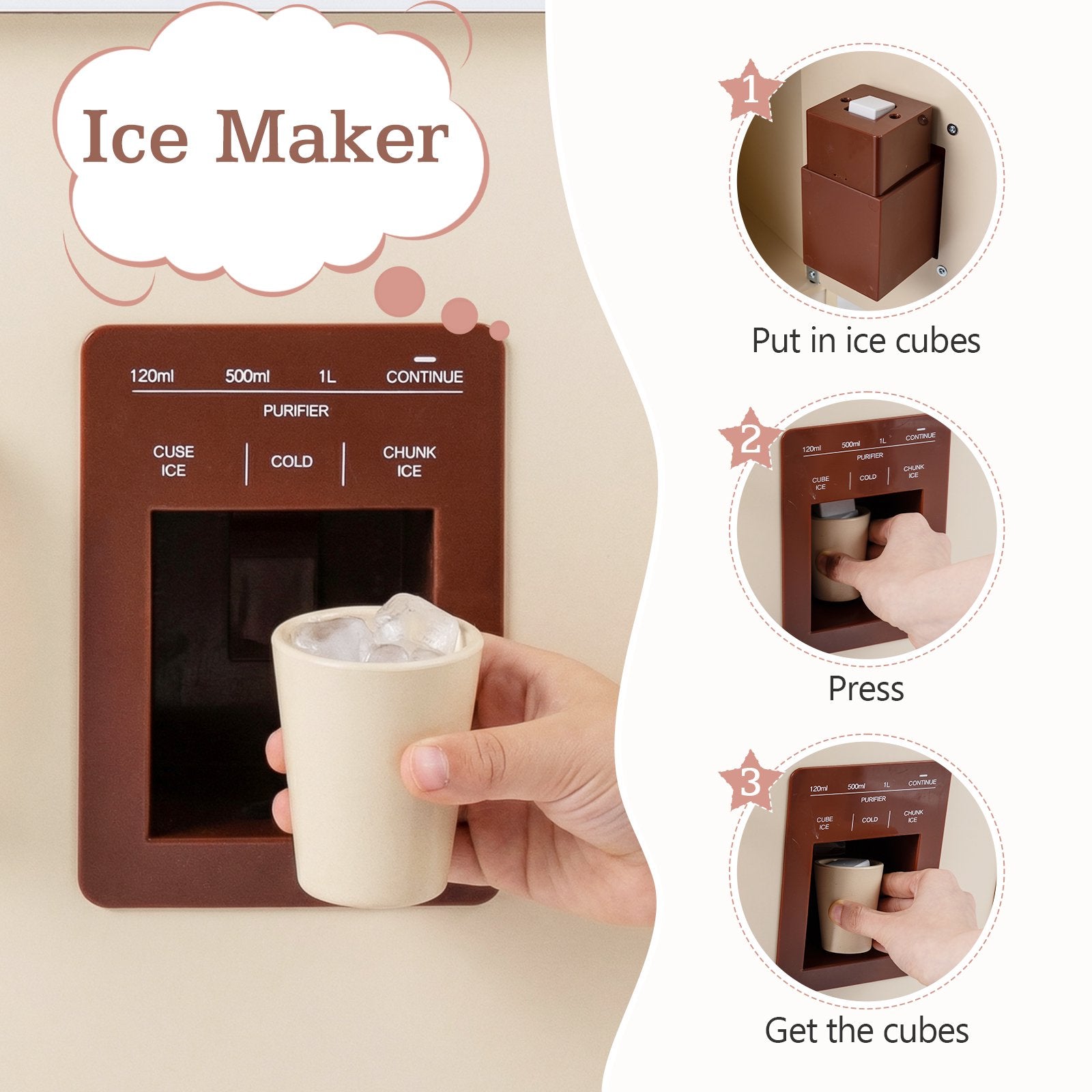 OLAKIDS Play Kitchen, Wooden Kids Cooking Toy with Realistic Lights Sounds, Ice Maker, Microwave, 14 Pretend Play Accessories for Boys Girls Ages 3+