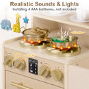 OLAKIDS Kids Kitchen Playset, Wooden Pretend Play Kitchen with Realistic Light Sound 14 Accessories, Toddler Cooking Toy for Boys Girls Aged 3+