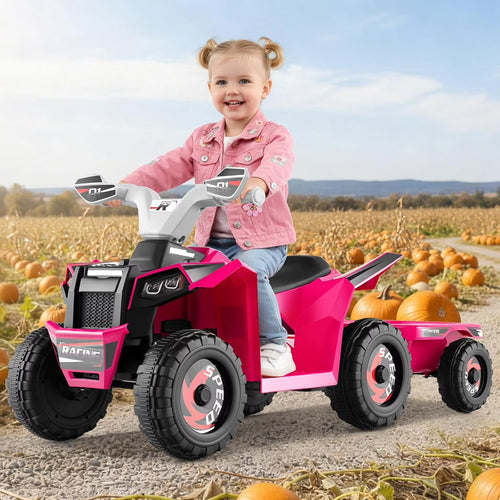 OLAKIDS 6V Kids ATV with Removable Trailer, Forward Backward Function, Widened & Wear-Resistant Wheels, Ride On Toy for Toddlers