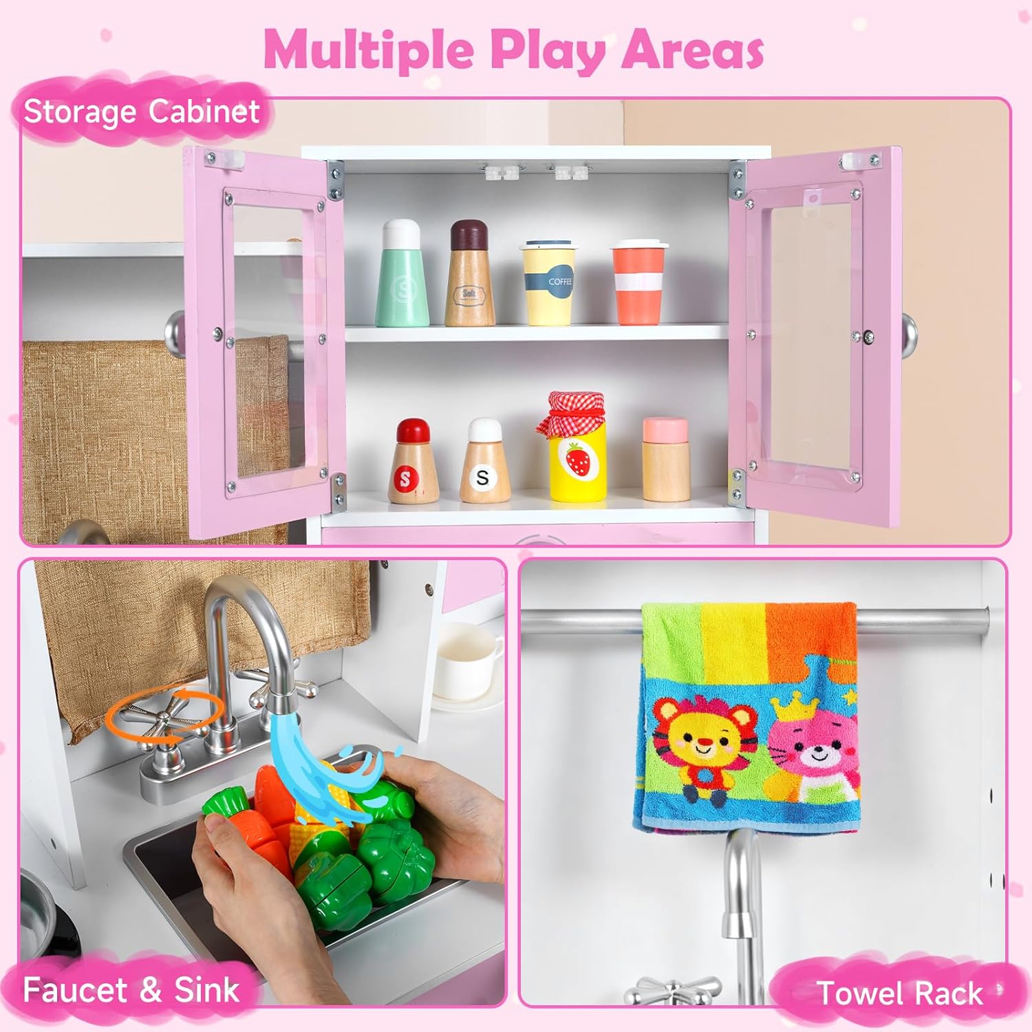 OLAKIDS Wooden Toddler Kitchen Playset with Realistic Lights, Sounds & Appliances