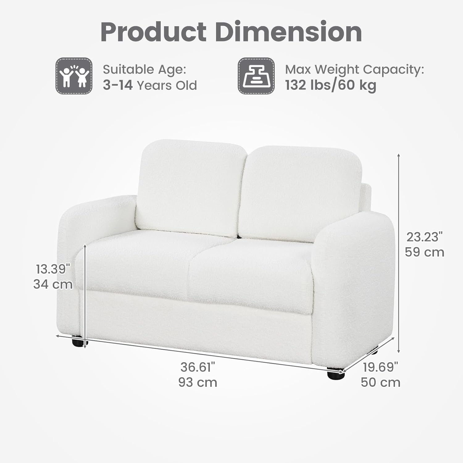 OLAKIDS Kids Sofa, 2 Seat Soft Thick Upholstered Couch for Playroom Kids Boys Girls