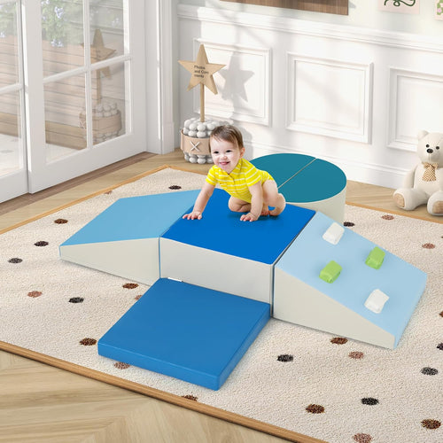 Olakids Climbing Toys for Toddlers, 6 Pieces Baby Foam Blocks Soft Play Set with PU Leather