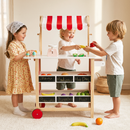 OLAKIDS Wooden Grocery Store Marketplace Toy, Supermarket Pretend Play, Extra Storage 6 Ice Creams Scales Bells Chalkboards, Fun Indoor Farmer's Market Stand Set Gift for Ages 3+
