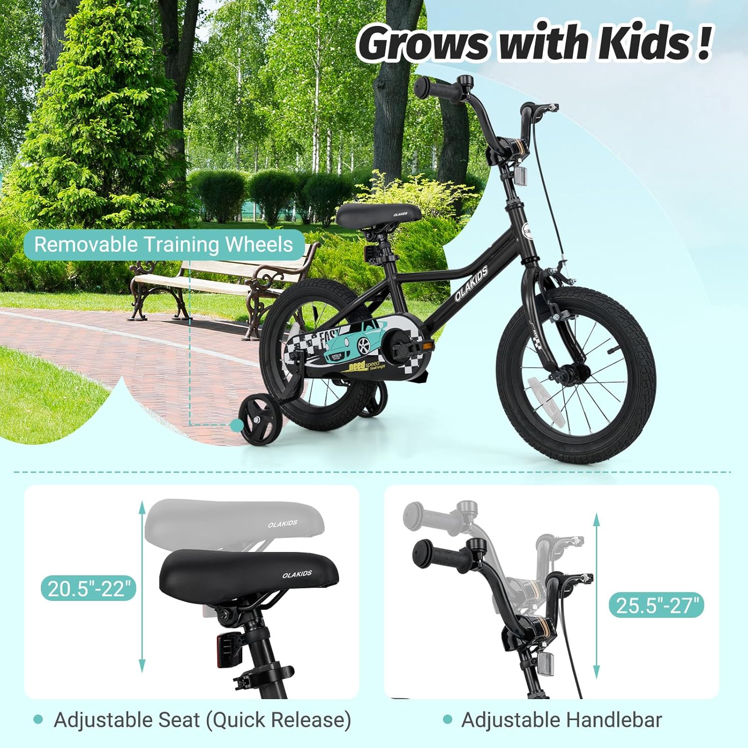 Olakids Kids Bike, 12 14 16 18 Inch Racing Car Themed