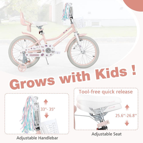 Olakids Girls Bike 12-18 Inch with Doll Seat Training Wheels Basket Dual Brakes, 20 Inch Without Training Wheels