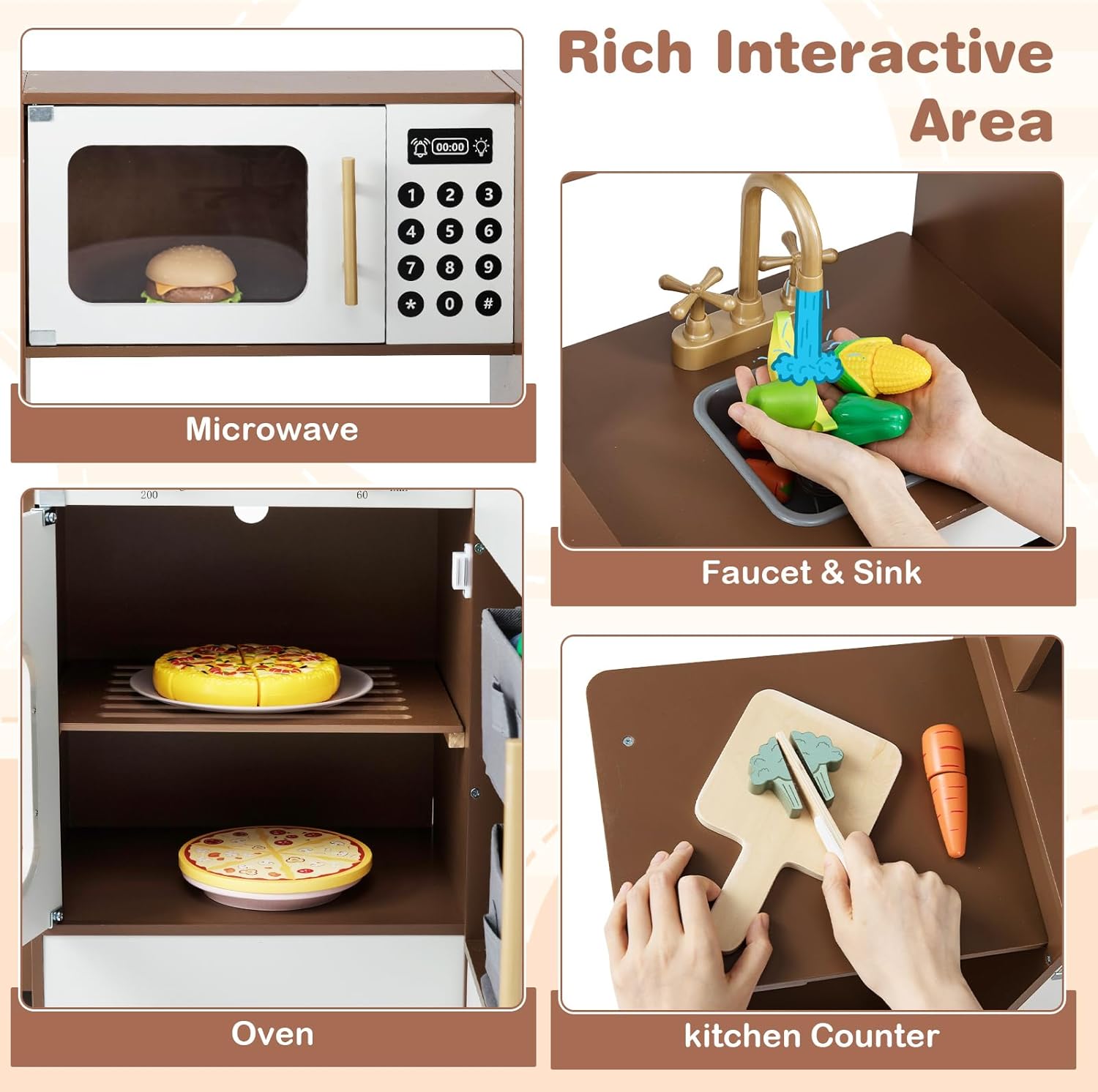 OLAKIDS Corner Kids Kitchen, Wooden Pretend Playset for Boys Girls Aged 3+