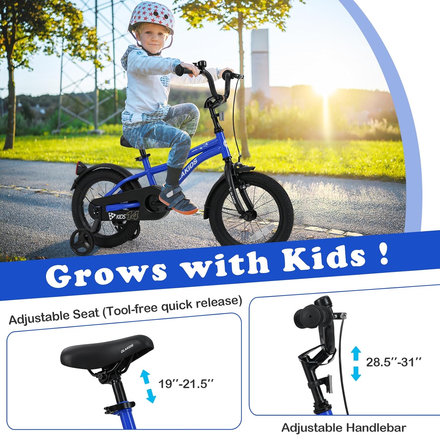 Olakids Kids Bike 12-18 Inch with Training Wheels, Dual Brakes, Adjustable Seat & Handlebar for Boys Girls