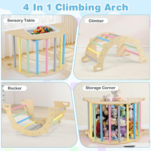 OLAKIDS Climbing Arch for Toddlers 5 in 1 Wooden Indoor Kids Climber Rocker Montessori Sensory Table