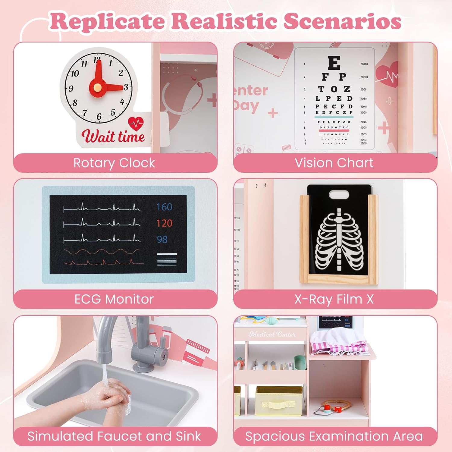 OLAKIDS Doctor Playset Wooden Pretend Medical Station Activity Center Toy Set for Toddler