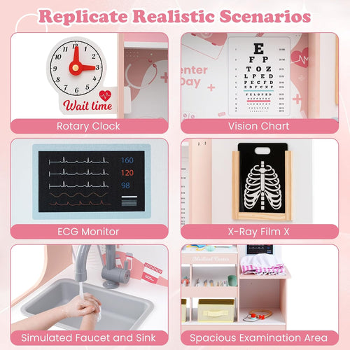 OLAKIDS Doctor Playset Wooden Pretend Medical Station Activity Center Toy Set for Toddler