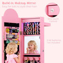 OLAKIDS Kids Jewelry Armoire Cabinet, 360° Swivel Lockable Standing Makeup Organizer