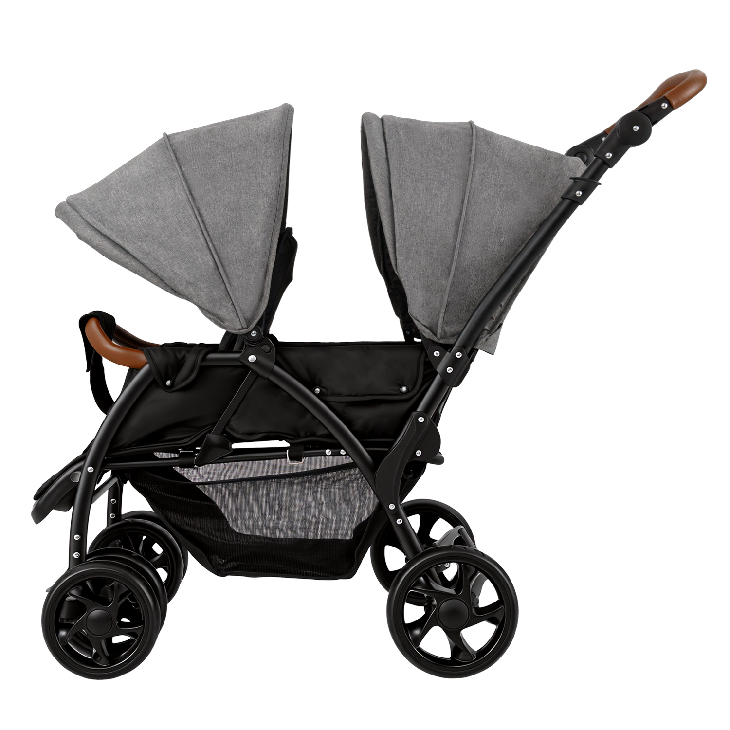 INFANS Double Stroller, Foldable Baby Tandem Stroller with Djustable Backrest Canopy Footrest