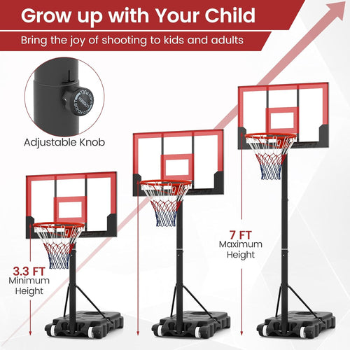 OLAKIDS Basketball Hoop Outdoor, Portable 3.3-7 FT Height Adjustable Goal System